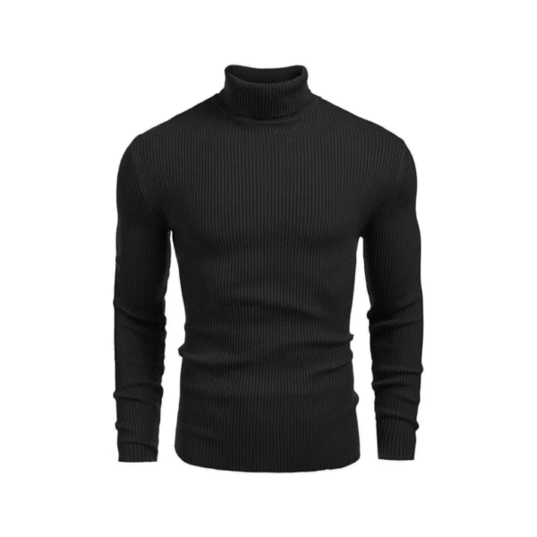 Men Solid High Neck Wool Blend Black T-Shirt
